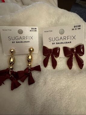 BaubleBar Burgundy Bow and Tassel Drop Earring Duo